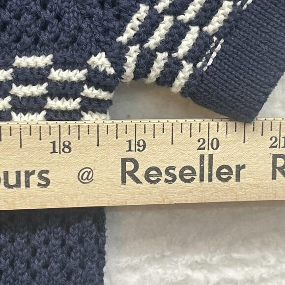 American Eagle Polo Shirt Mens XS Navy Blue Cotton Crochet Striped Checkered New - Picture 8 of 10